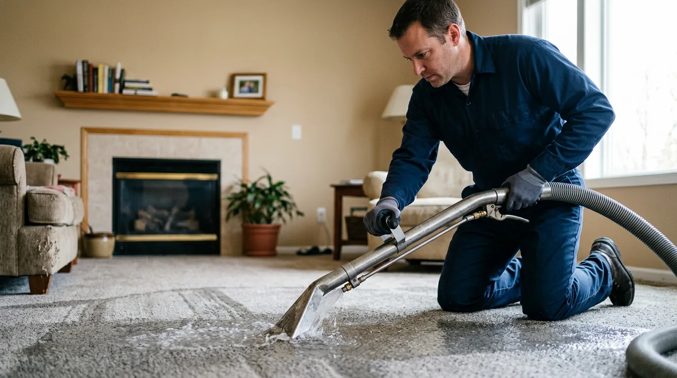 Water damage restoration technician working near Summit, NY